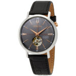 Classic Automatic Grey Dial Black Leather Men's Watch