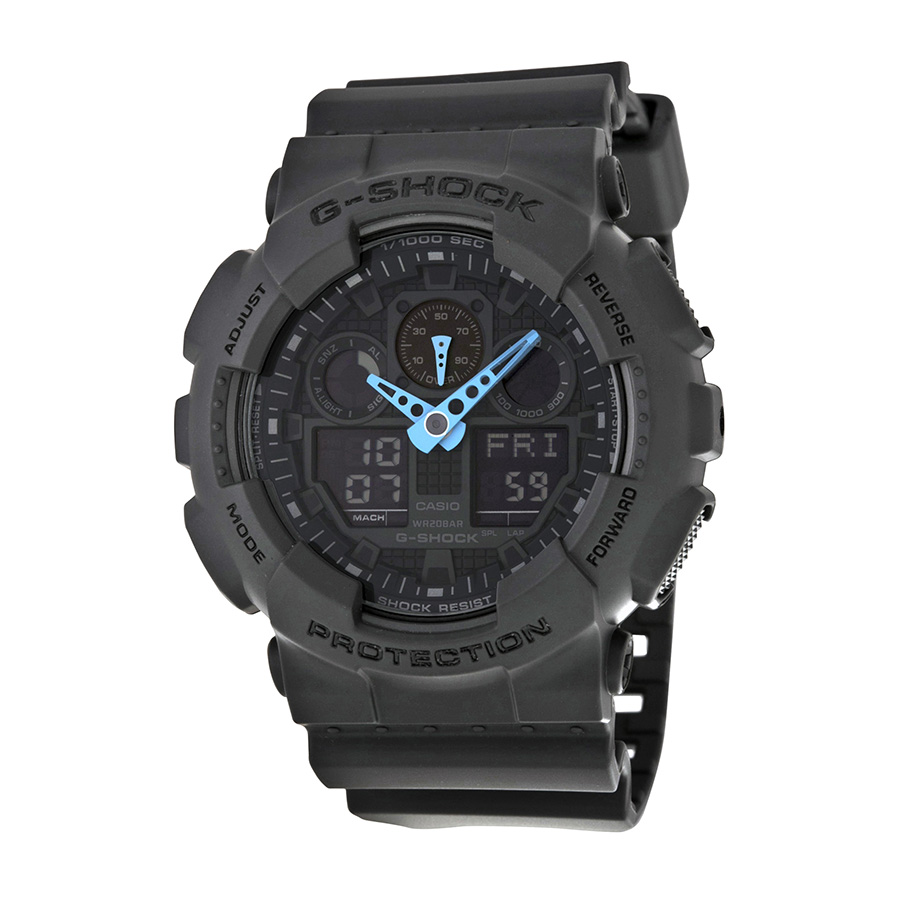 casio-g-shock-black-and-blue-dial-resin-mens-watch-ga100c8acr.jpg G Shock Grey Digital Dial Resin Men's Watch CR - Image 1