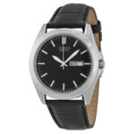 Black Dial Black Leather Men's Watch