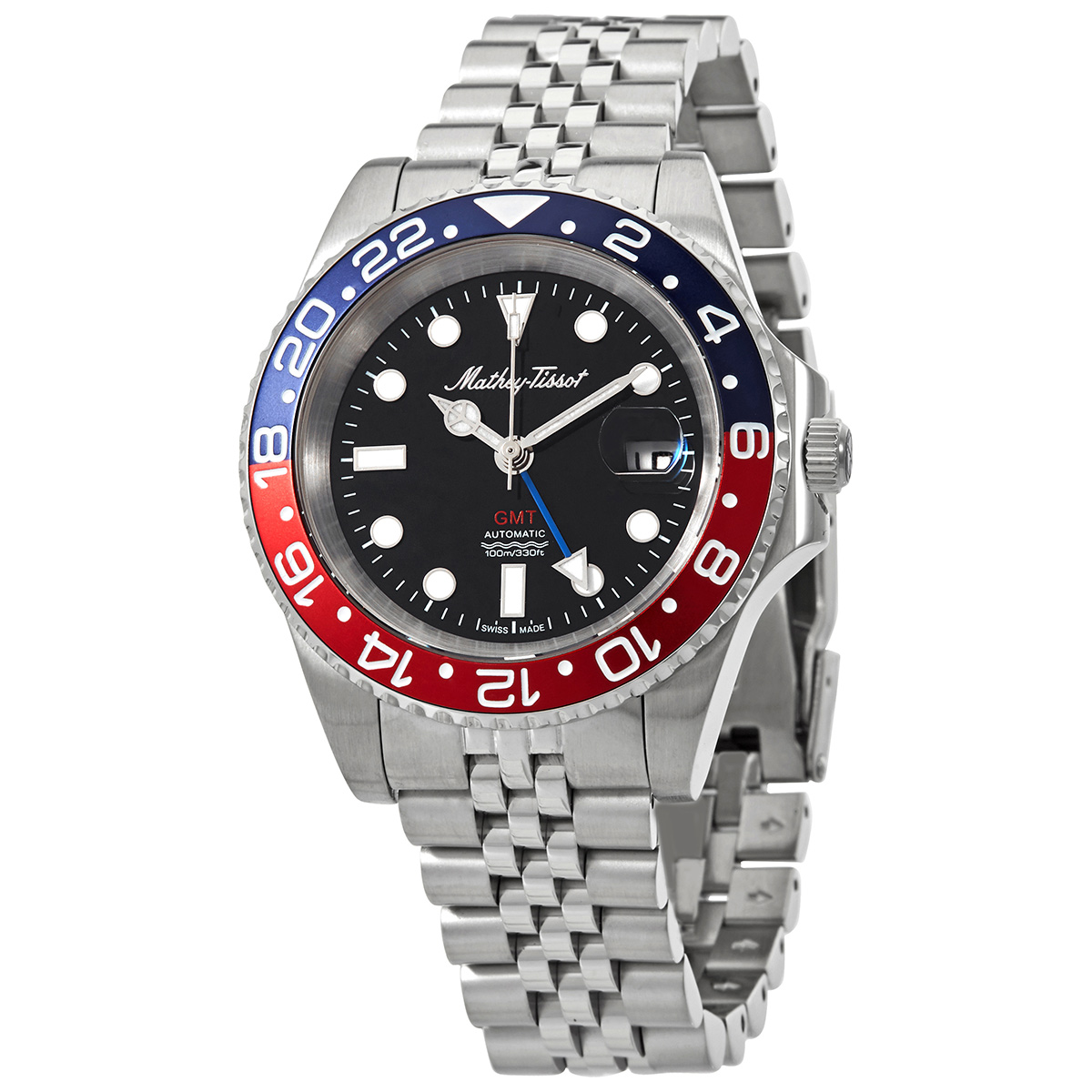 matheytissot-gmt-automatic-black-dial-pepsi-bezel-mens-watch-h903atar.jpg GMT Automatic Black Dial Pepsi Bezel Men's Watch - Image 1