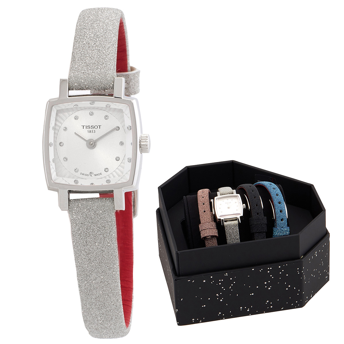 tissot-lovely-square-festive-kit-quartz-diamond-silver-dial-ladies-watch-t0581091703602.jpg Lovely Square Festive Kit Quartz Diamond Silver Dial Ladies Watch - Image 1